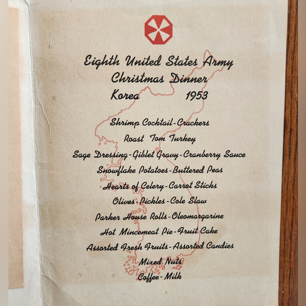 EIGHTH UNITED STATES ARMY CHRISTMAS DINNER KOREA 1953 CARD LETTER MENU - Picture 3 of 5